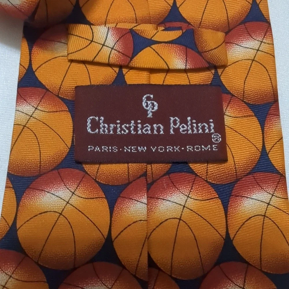Christian‎ Pelini Men's 100% Silk Hand Made Necktie Basketball Repeating Coach